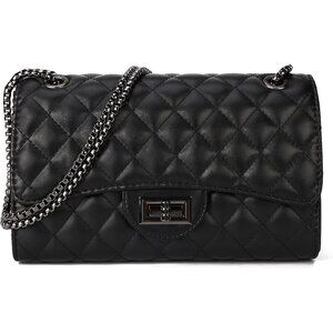 Women Black-ii PU Quilted Stylish Crossbody Bags with Chain Strap & Flap Closure